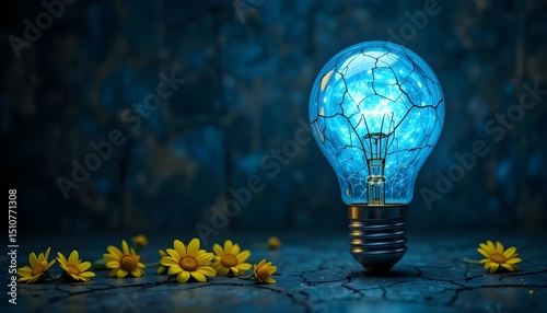 light bulb with yellow flower