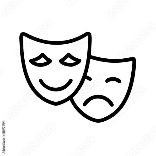 Theatre masks representing comedy and tragedy in simple line art  