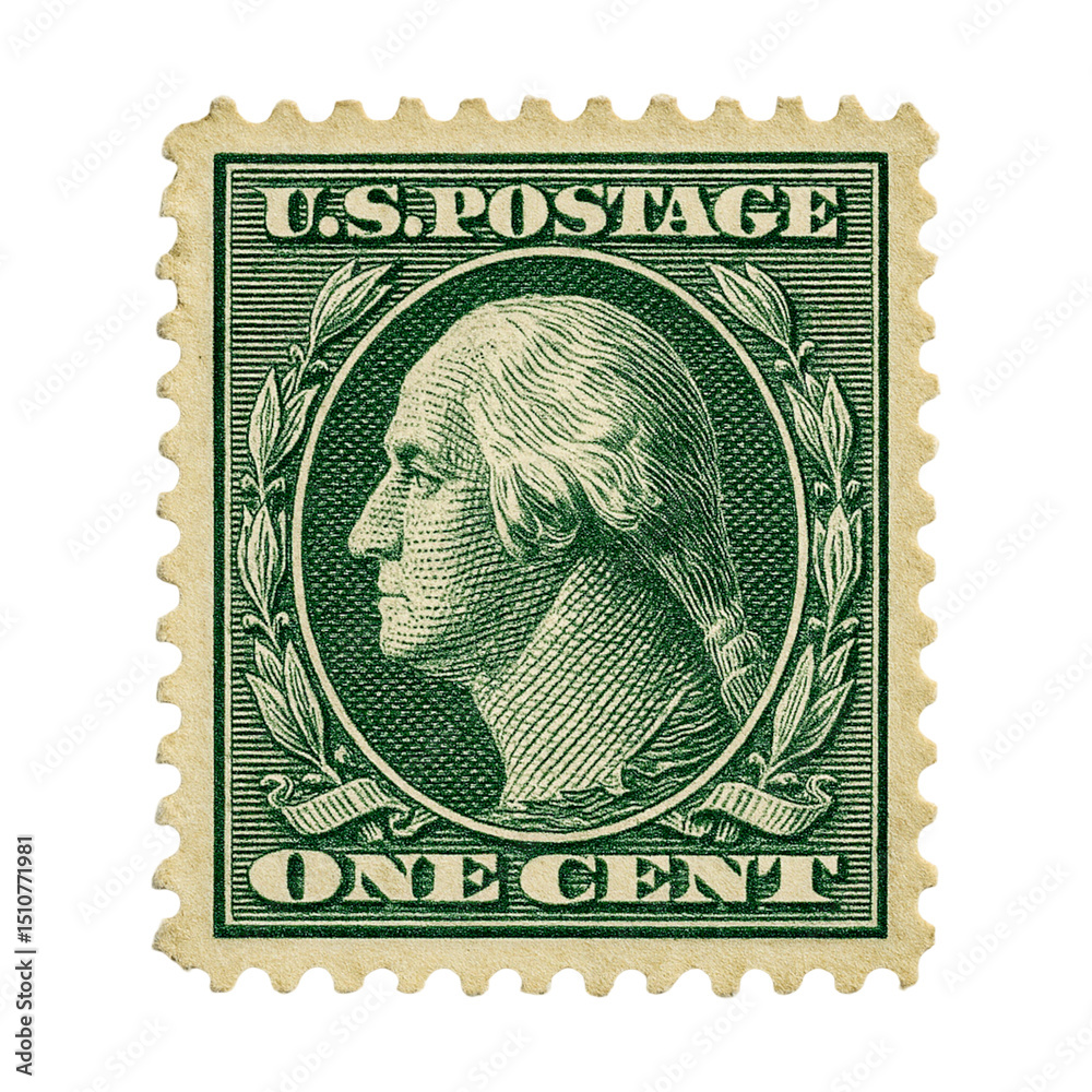 Obraz premium Vintage U.S. One Cent Postage Stamp Featuring George Washington – Isolated on White