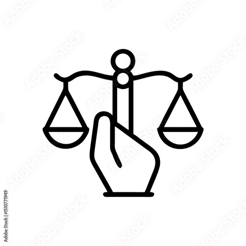 Hand holding balance scales in simple line art design  