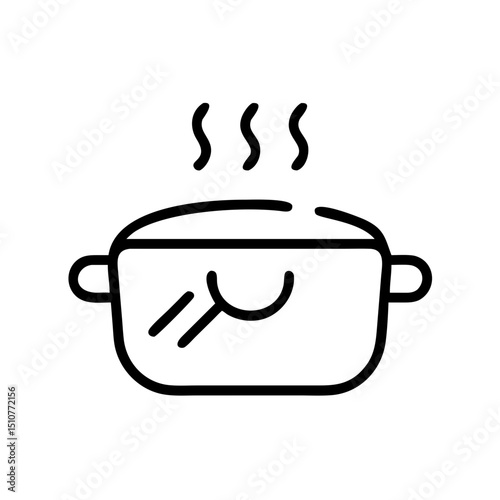 Cooking pot with steam rising from the lid on a white background  