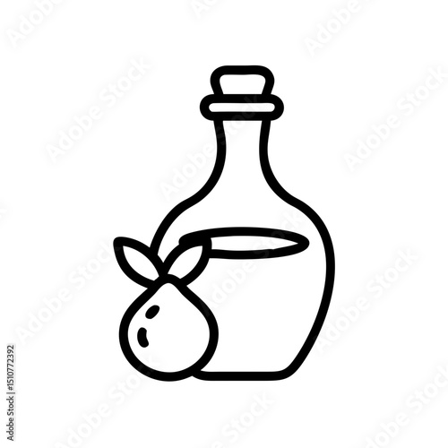 Olive oil bottle with olive fruit and leaf design  