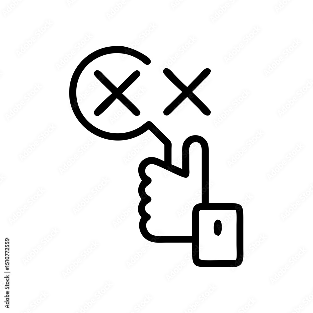 Obraz premium Hand icon indicating error with crossed-out symbol in minimal style 
