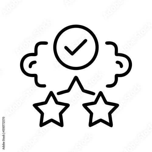 Approval badge with stars and checkmark in minimalist style  