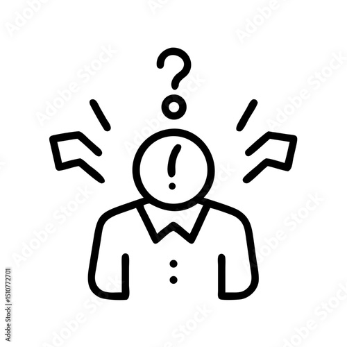 Abstract illustration of confused person with question marks and exclamation  