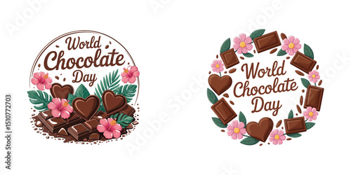 Watercolor world chocolate day set vector illustration with chocolate sweets heart shape
