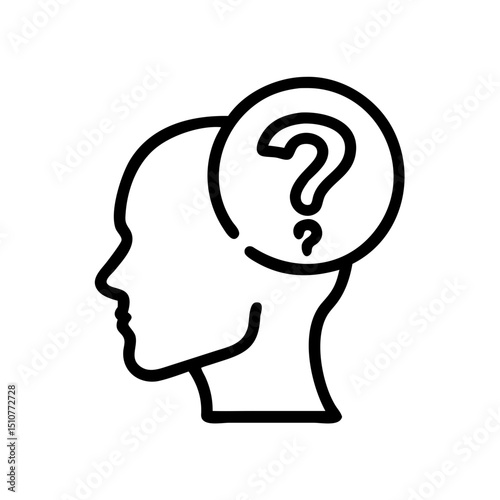 Outline of human head with question mark in thought bubble  