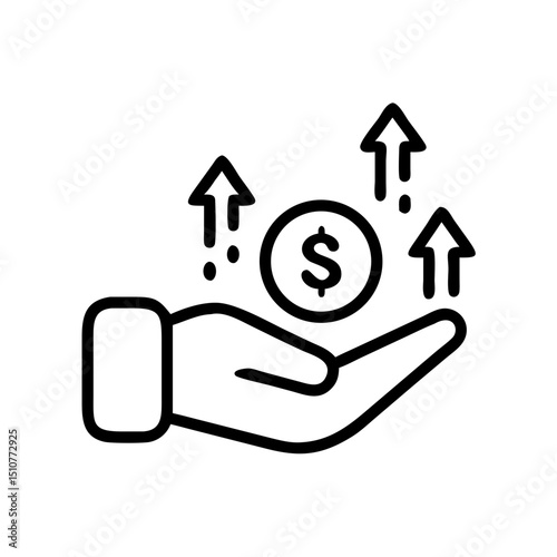 Hand holding dollar coin with upward arrows symbolizing growth  