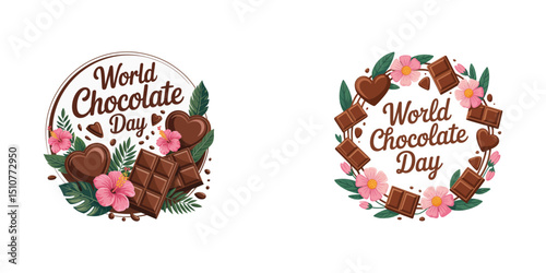 Watercolor world chocolate day set vector illustration with chocolate sweets heart shape
