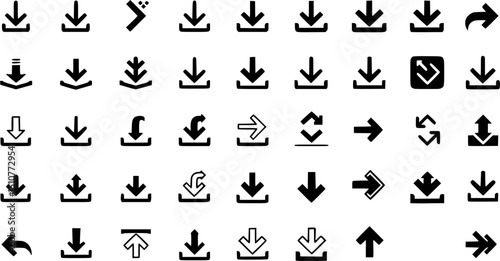 Down arrow vector icon set. scroll illustration sign collection.
