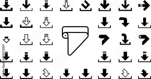 Down arrow vector icon set. scroll illustration sign collection.
