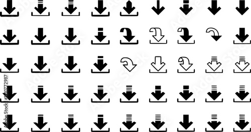 Down arrow vector icon set. scroll illustration sign collection.
