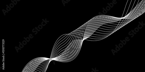 Abstract black background with a glowing abstract waves. Abstract wave element for design. Digital frequency track equalizer, Futuristic background design. Long exposure, Light painting photography.