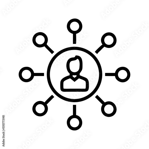 Network diagram showing central figure connected to multiple nodes  