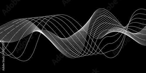 Abstract black background with a glowing abstract waves. Abstract wave element for design. Digital frequency track equalizer, Futuristic background design. Long exposure, Light painting photography.