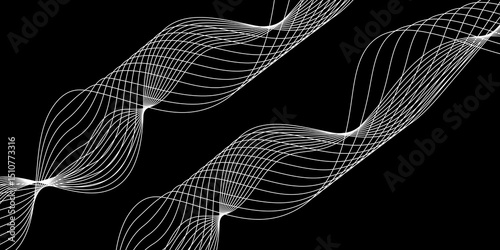 Abstract black background with a glowing abstract waves. Abstract wave element for design. Digital frequency track equalizer, Futuristic background design. Long exposure, Light painting photography.