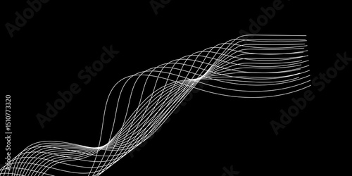 Abstract black background with a glowing abstract waves. Abstract wave element for design. Digital frequency track equalizer, Futuristic background design. Long exposure, Light painting photography.