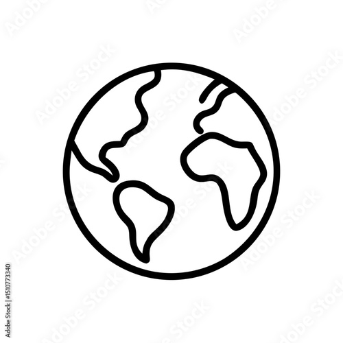 Outline of Earth globe illustrating continents in minimalist style  
