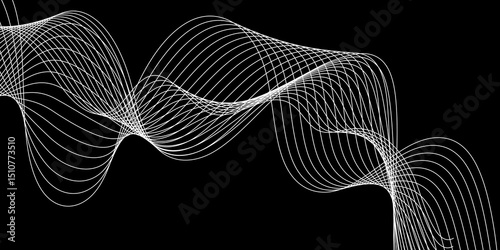 Abstract black background with a glowing abstract waves. Abstract wave element for design. Digital frequency track equalizer, Futuristic background design. Long exposure, Light painting photography.