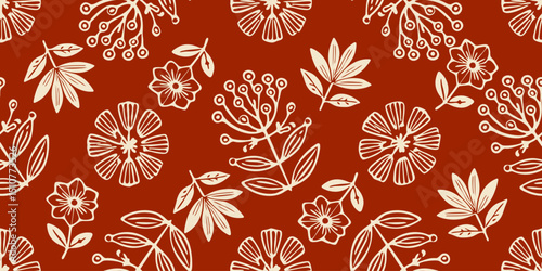 Exotic hand-drawn flowers, seamless patterns with floral for fabric, textiles, clothing, wrapping paper, cover, banner, home decor, and abstract backgrounds. Vector illustration.