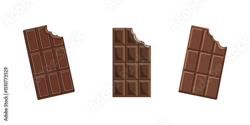 Bitten chocolate bar isolated on white background, dessert, vector illustration in flat style. Chocolate bar on white background. Milk chocolate bar.