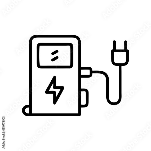Electric vehicle charging station with plug and display screen  