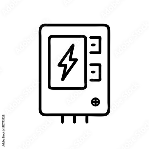 Electrical panel with lightning symbol in minimalist line art style  