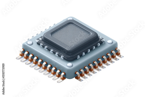 PNG Isometric blue microchip with copper connectors on white background