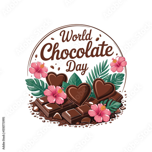 Watercolor world chocolate day illustration with chocolate sweets heart shape
