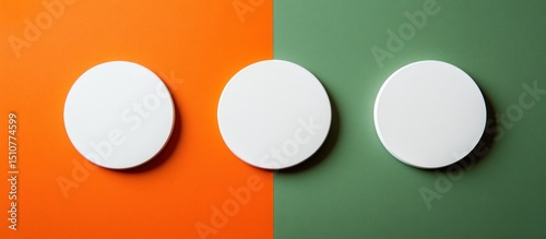 Three white discs on orange green background, mockup
