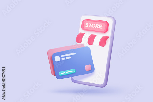 3D credit card financial security for online shopping, financial transactions, online payment credit card with payment protection concept. 3d business finance vector icon render illustrator