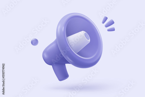 3d megaphone speaker or loudspeaker bullhorn for announce promotion in background, megaphone loud hailer with microphone, speakerphone. 3d icon vector render illustration for alert and announcement
