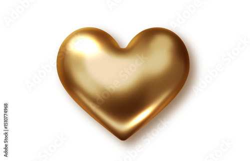 Gold heart 3d isolated on white background. PNG Elegant shiny metallic symbol for Valentine's Day greeting card, love decoration, wedding design. Vector illustration 