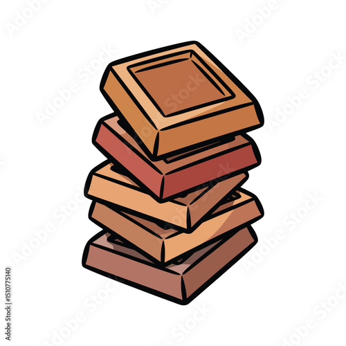 Chocolate bar stack pieces vector icon isolated on white background, brown chocolate bar cartoon illustration