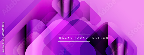 Abstract purple background. Overlapping shapes create dynamic, modern visual effect. Gradient hues add depth, texture.