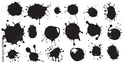 Set of vector brushes. Mega pack set of different brush strokes: black ink splatter, blots, round freehand drawings, grungy drawn lines, waves, circles, triangles, art design elements - Vector illustr