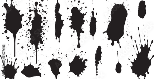 Set of vector brushes. Mega pack set of different brush strokes: black ink splatter, blots, round freehand drawings, grungy drawn lines, waves, circles, triangles, art design elements - Vector illustr