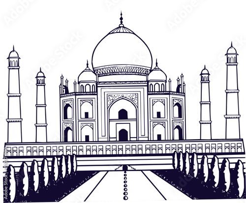 taj mahal agra india-mughal-architecture-taj-mahal-line-art