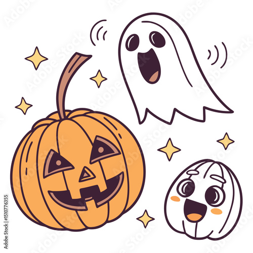 Halloween emoji icon pumpkin ghost and scared face