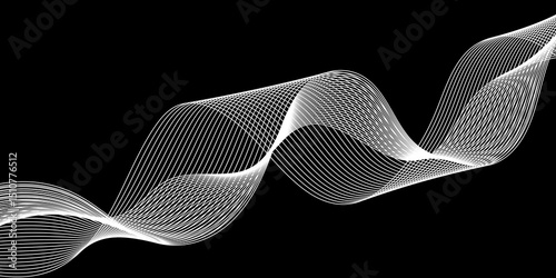Abstract black background with a glowing abstract waves. Abstract wave element for design. Digital frequency track equalizer, Futuristic background design. Long exposure, Light painting photography.