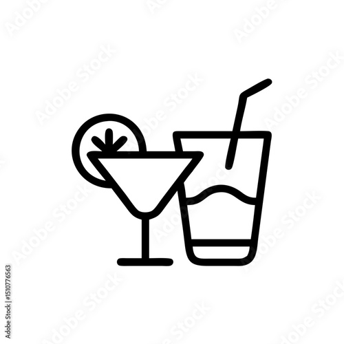 Two beverages featuring a cocktail and a soft drink on a white background  