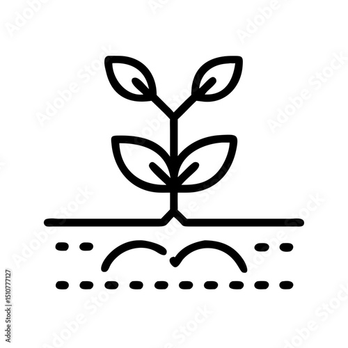 Line drawing of a sprouting plant growing from soil
