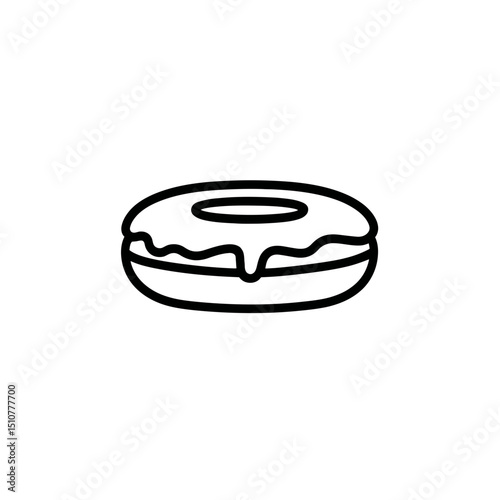 Iced donut draws design outline on plain white background illustration