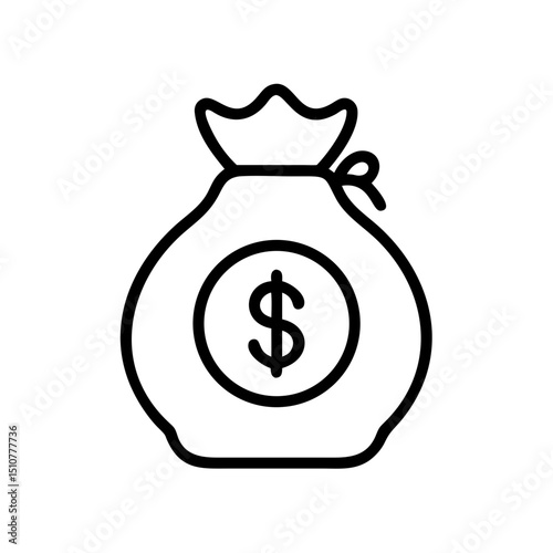 Money bag with dollar sign in simple line art style  