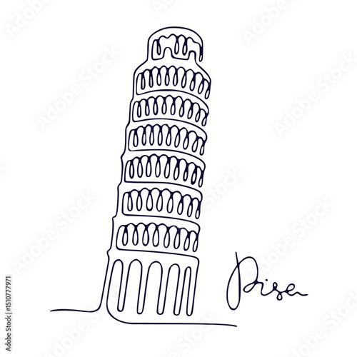 Vector Illustration of Pisa Tower in Line Art Style with writing