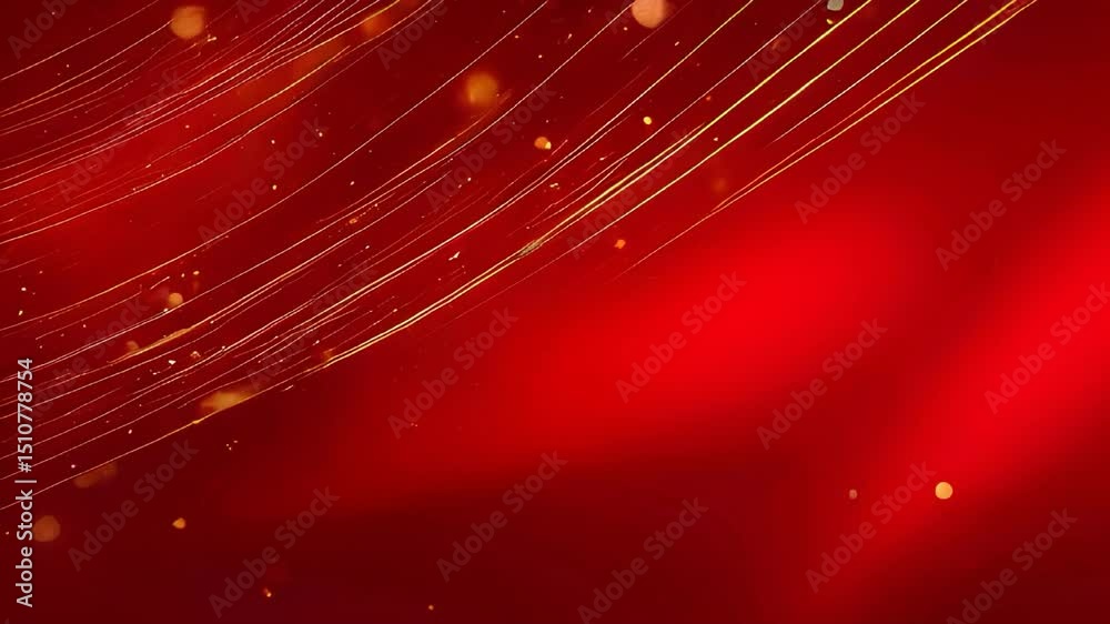 Video Abstract red background with golden bokeh lights and shimmering particles creating a festive atmosphere, ideal for holiday celebrations, invitations, or seasonal promotions