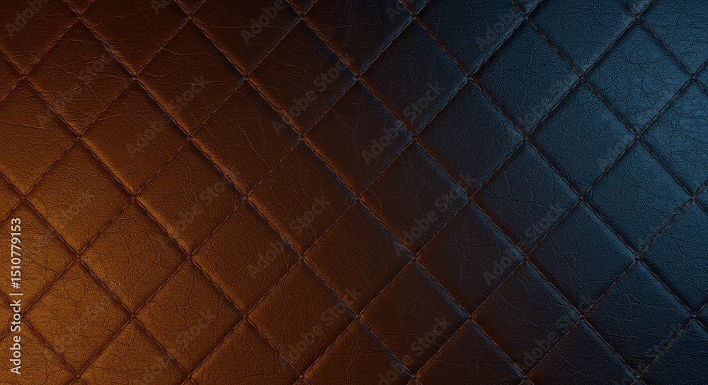 Fototapeta premium Quilted leather texture background with brown and blue gradient light