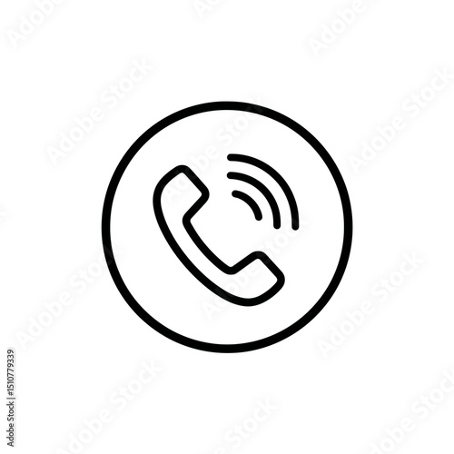 Black phone rings in simple circle graphic isolated design