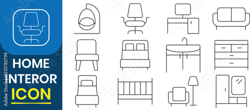 Home interior icon vector set. Furniture icons set. Excellent signed icon collection. Vector illustration.  