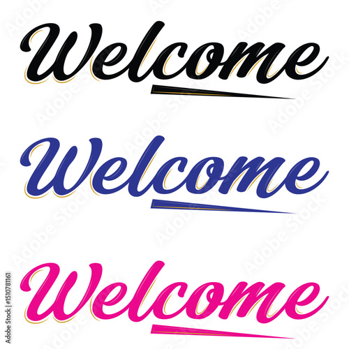 Welcome lettering sign. Handwritten modern brush lettering on white background. Text for postcard, invitation, T-shirt print design, banner, poster, web, icon. Isolated vector illustration.